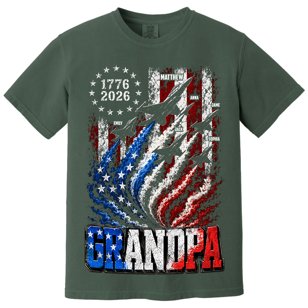 Personalized Dad Grandpa Nation Flag American 250th Anniversary Shirt, Patriotic Fighter Jets Shirt, Cool Father's Day Gift For Dad, Grandpa T1807 VH01