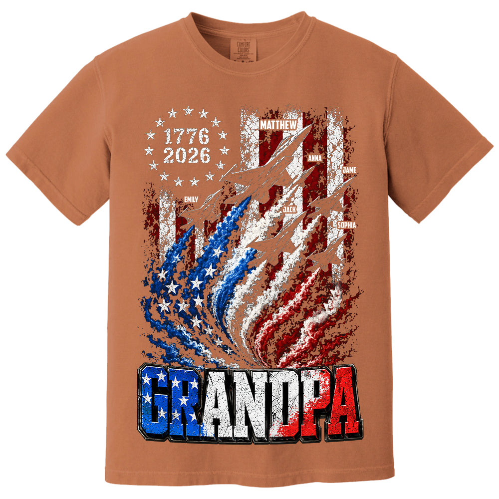Personalized Dad Grandpa Nation Flag American 250th Anniversary Shirt, Patriotic Fighter Jets Shirt, Cool Father's Day Gift For Dad, Grandpa T1807 VH01