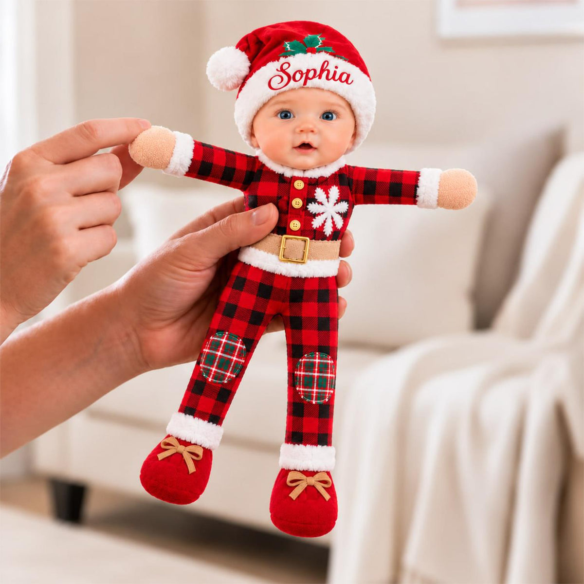 Personalized Baby Photo Squishy Toy, Poseable Plush Doll, Baby’s First Christmas Gift, Funny Gift for Parents T1807 Hv01