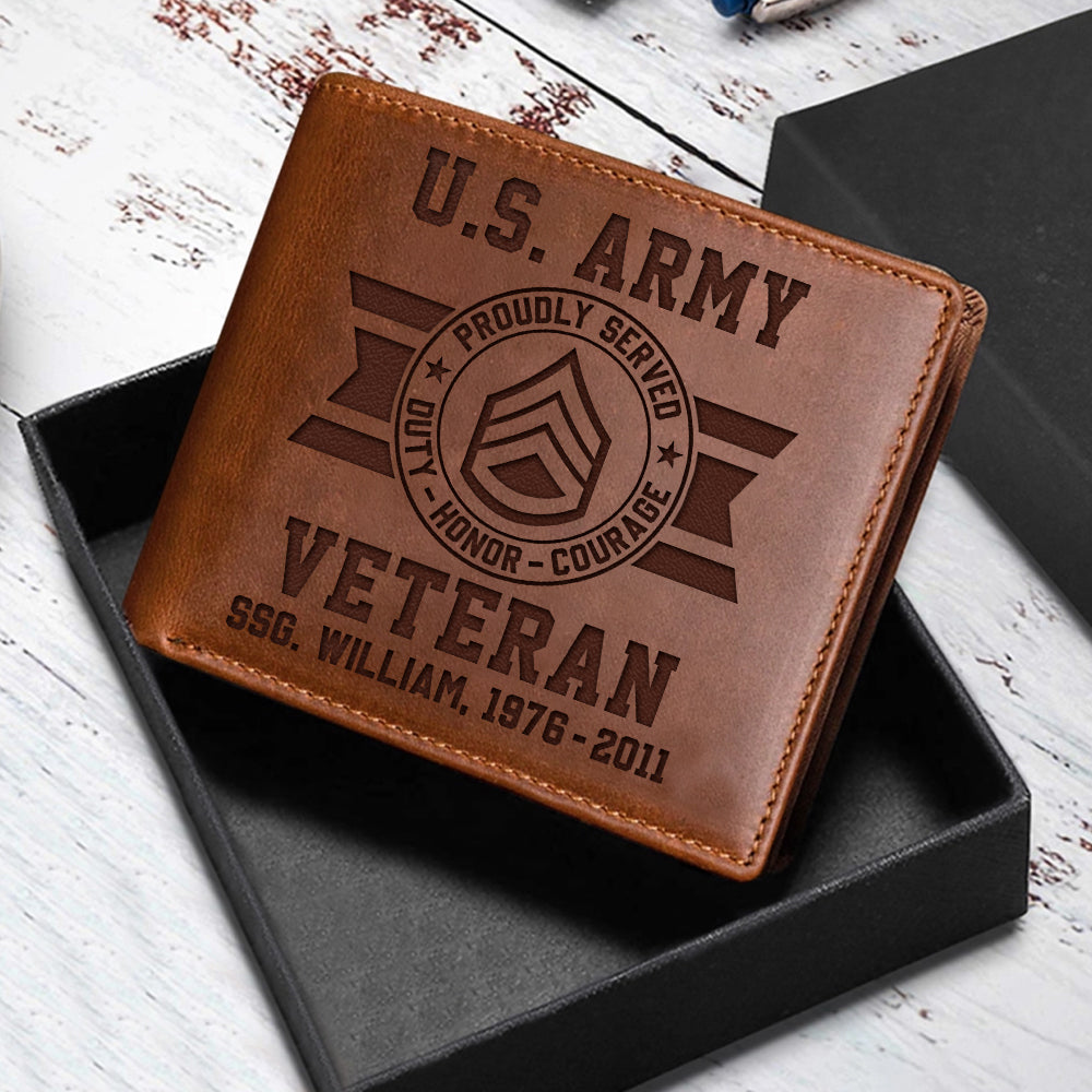 Personalized Leather Wallet Men's US United States Military K1702