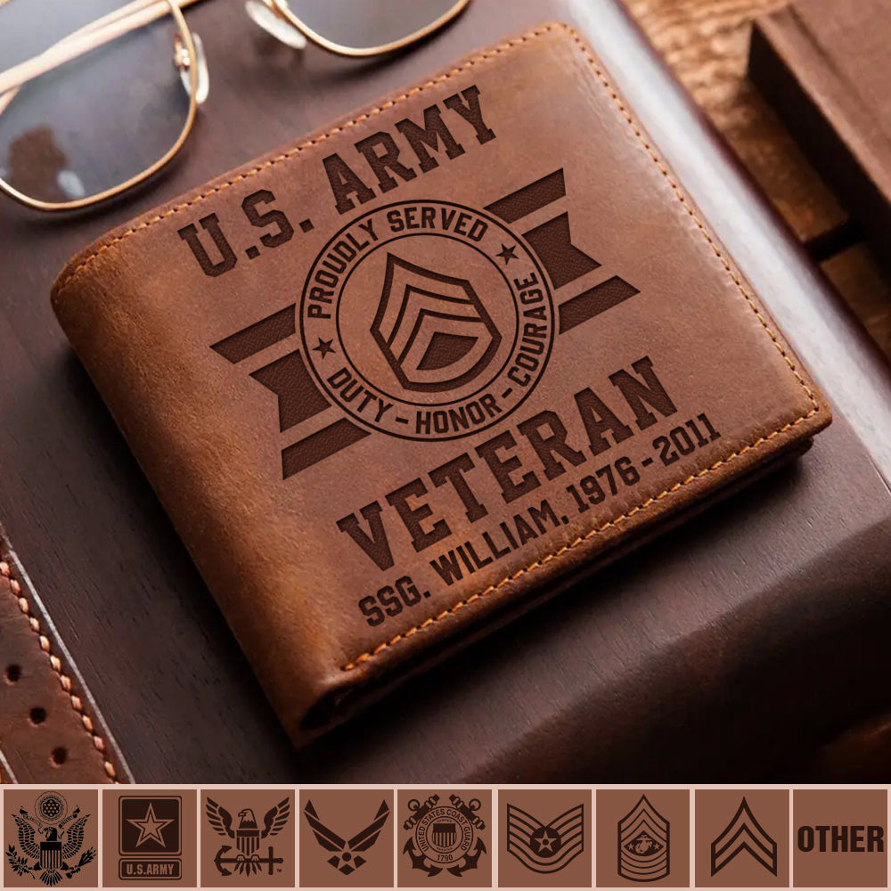 Personalized Leather Wallet Men's US United States Military K1702