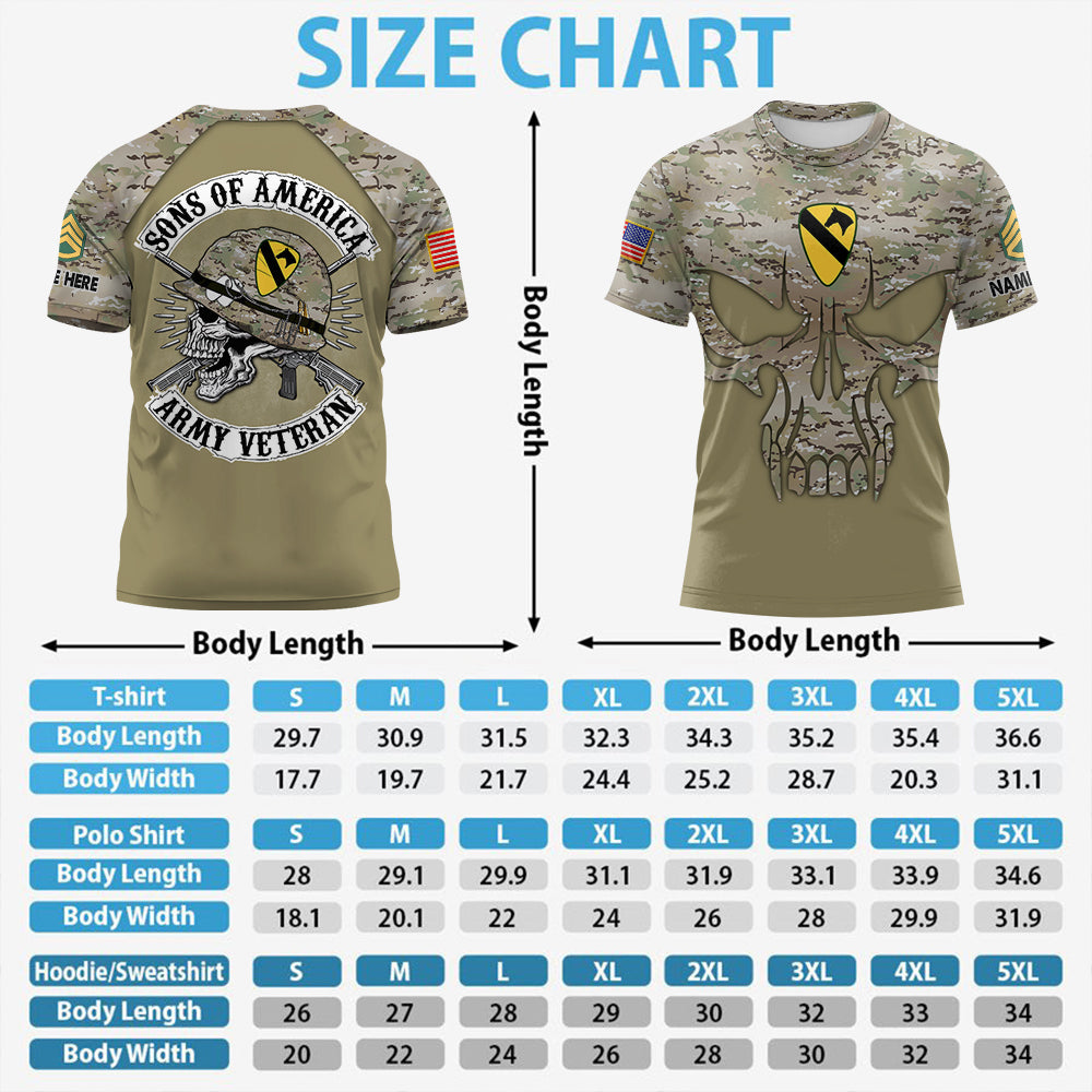 Personalized All Over Print Shirt Skull Sons Of America US Army Veteran Custom Shirt For Soldier Veteran K1702 Trhn