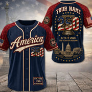Personalized America 250 Baseball Jersey, Custom Name Number USA 1776 2026 Jersey, Patriotic Liberty Bell Shirt, 4th of July Gift Pt99