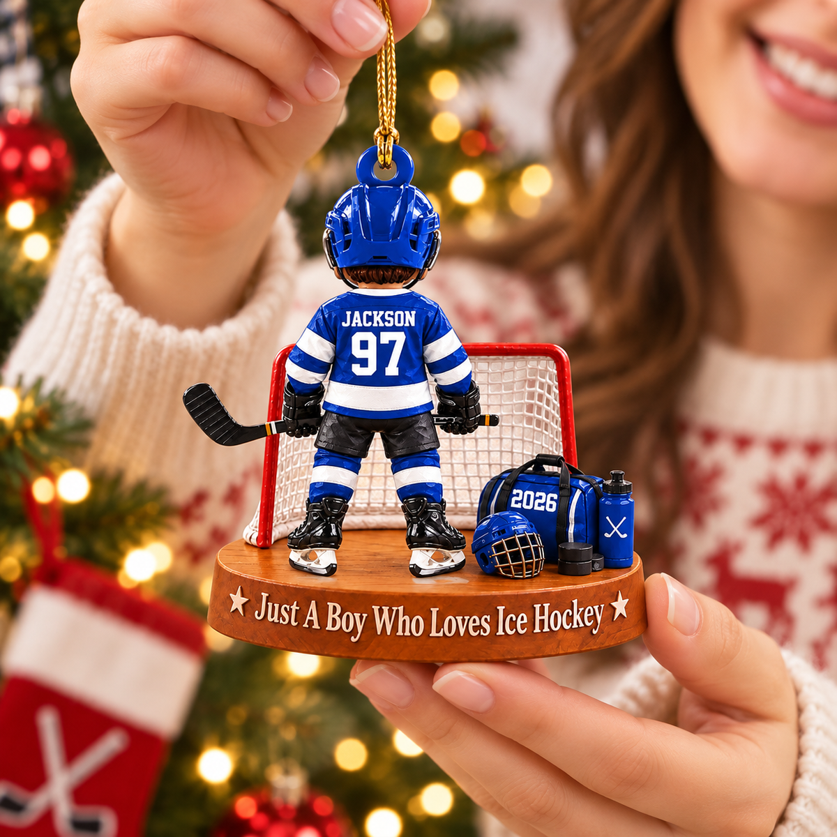 Custom Just A Boy Who Loves Ice Hockey Ornament, Christmas Tree Decoration, Hockey Gift L0411 Pt99