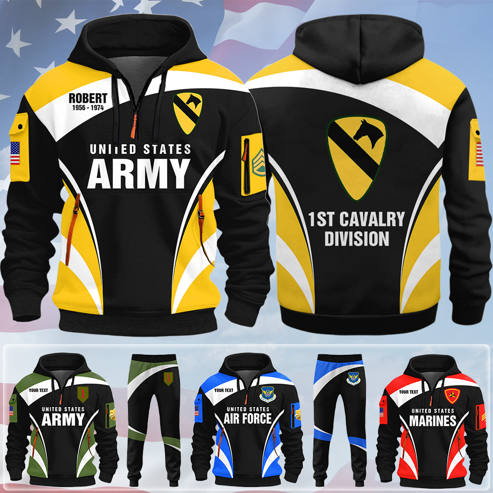 US Veteran Hoodie Half Zipper And Pants Custom All Branches Military Proudly Served Gift For Veterans All Over Print Shirt K1702 Trhn