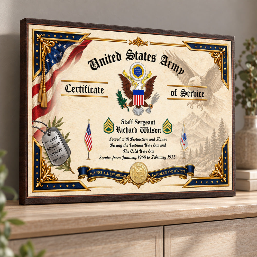Personalized Poster And Canvas Military Certificate Of Service Custom For Veteran Soldier Veteran Gift K1702 MT2