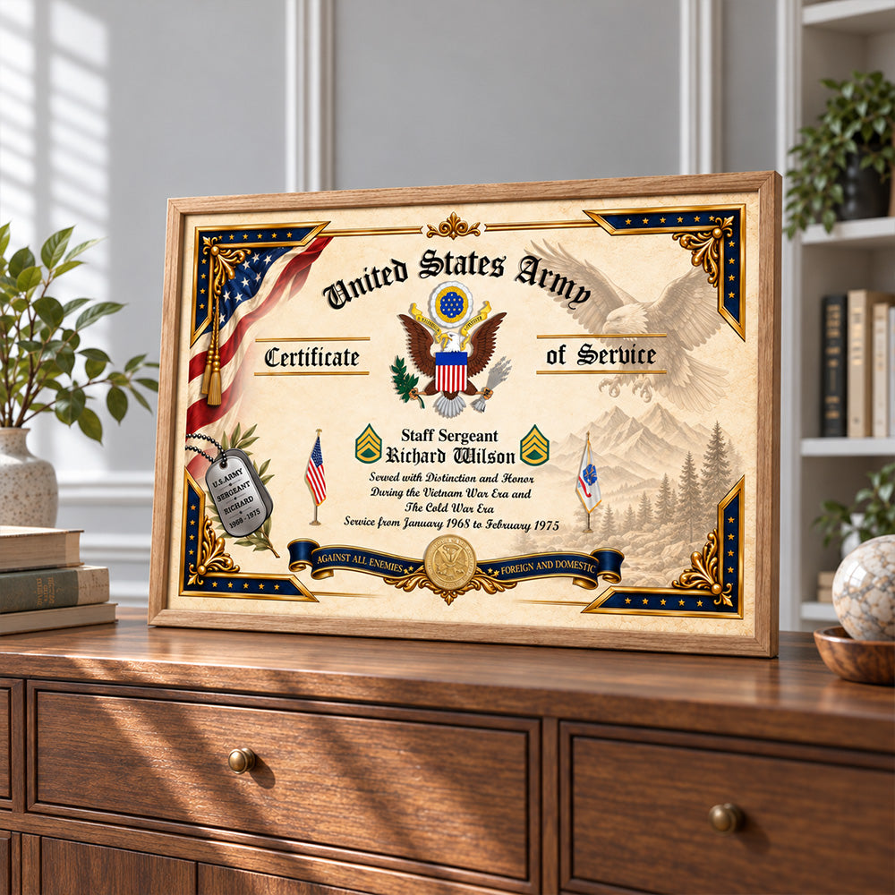 Personalized Poster And Canvas Military Certificate Of Service Custom For Veteran Soldier Veteran Gift K1702 MT2
