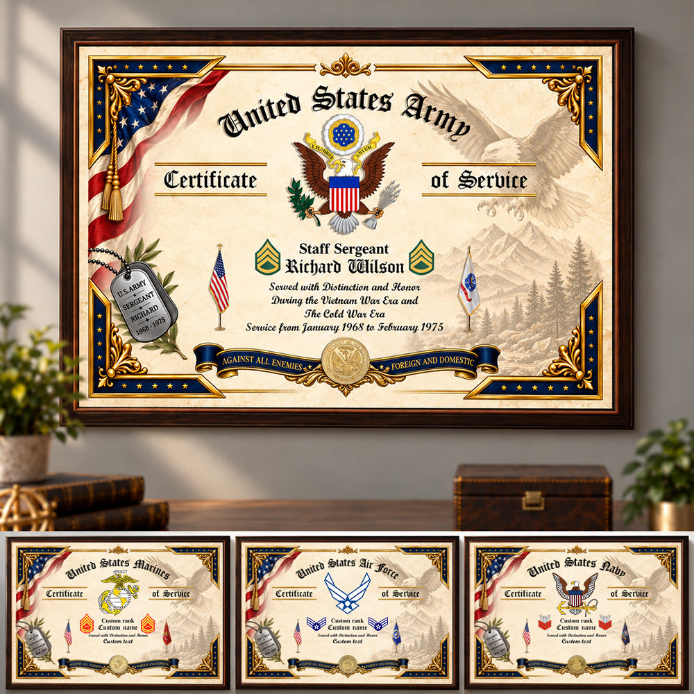 Personalized Poster And Canvas Military Certificate Of Service Custom For Veteran Soldier Veteran Gift K1702 MT2