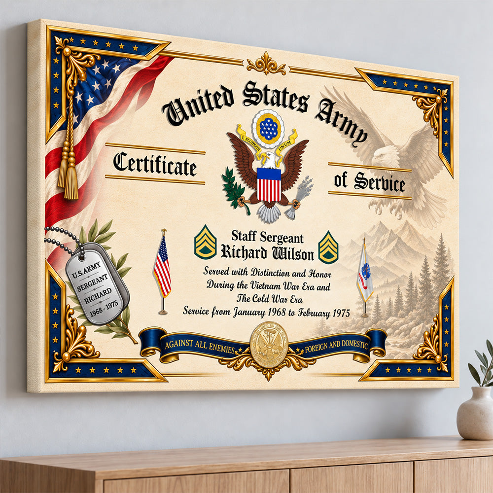 Personalized Poster And Canvas Military Certificate Of Service Custom For Veteran Soldier Veteran Gift K1702 MT2