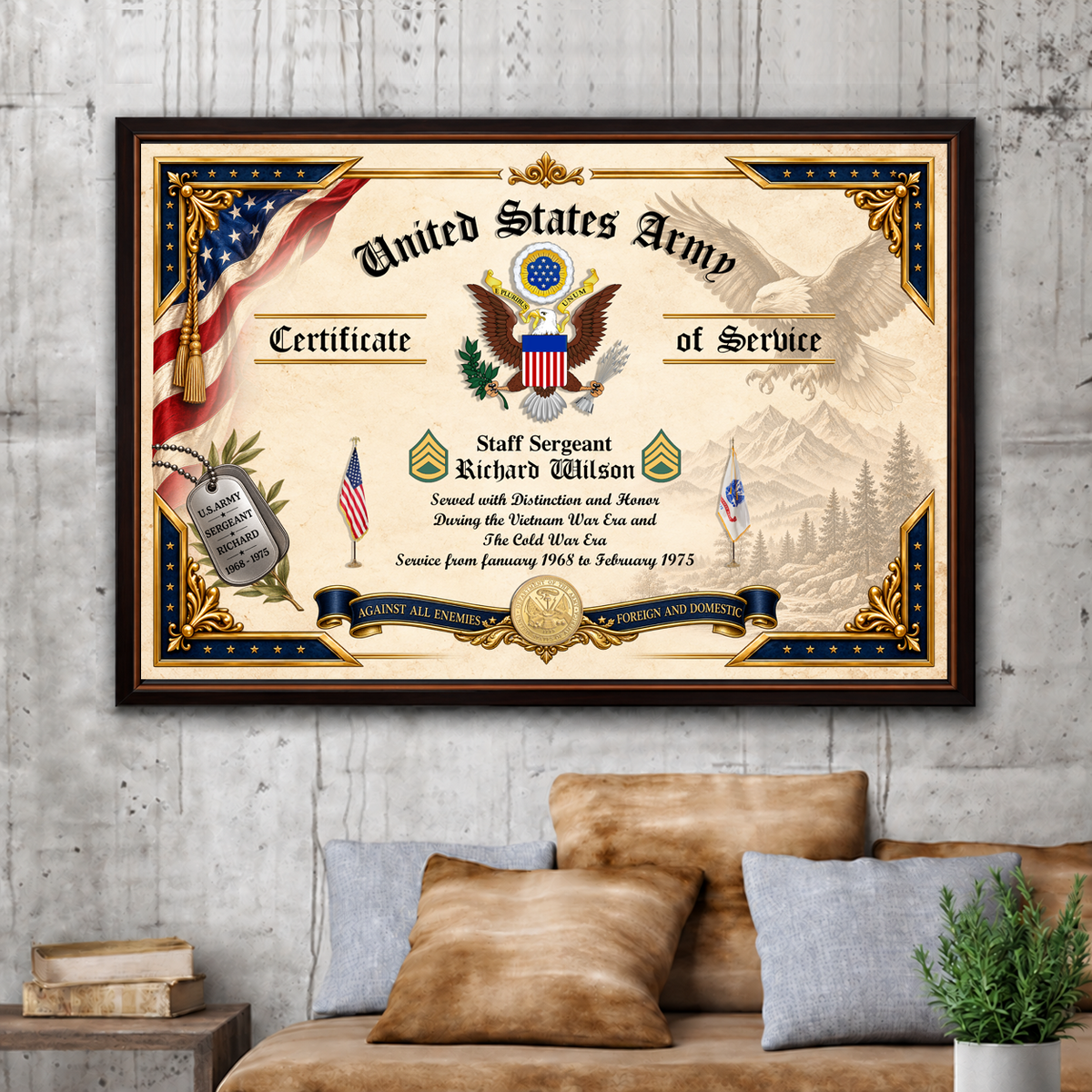 Personalized Poster And Canvas Military Certificate Of Service Custom For Veteran Soldier Veteran Gift K1702 MT2