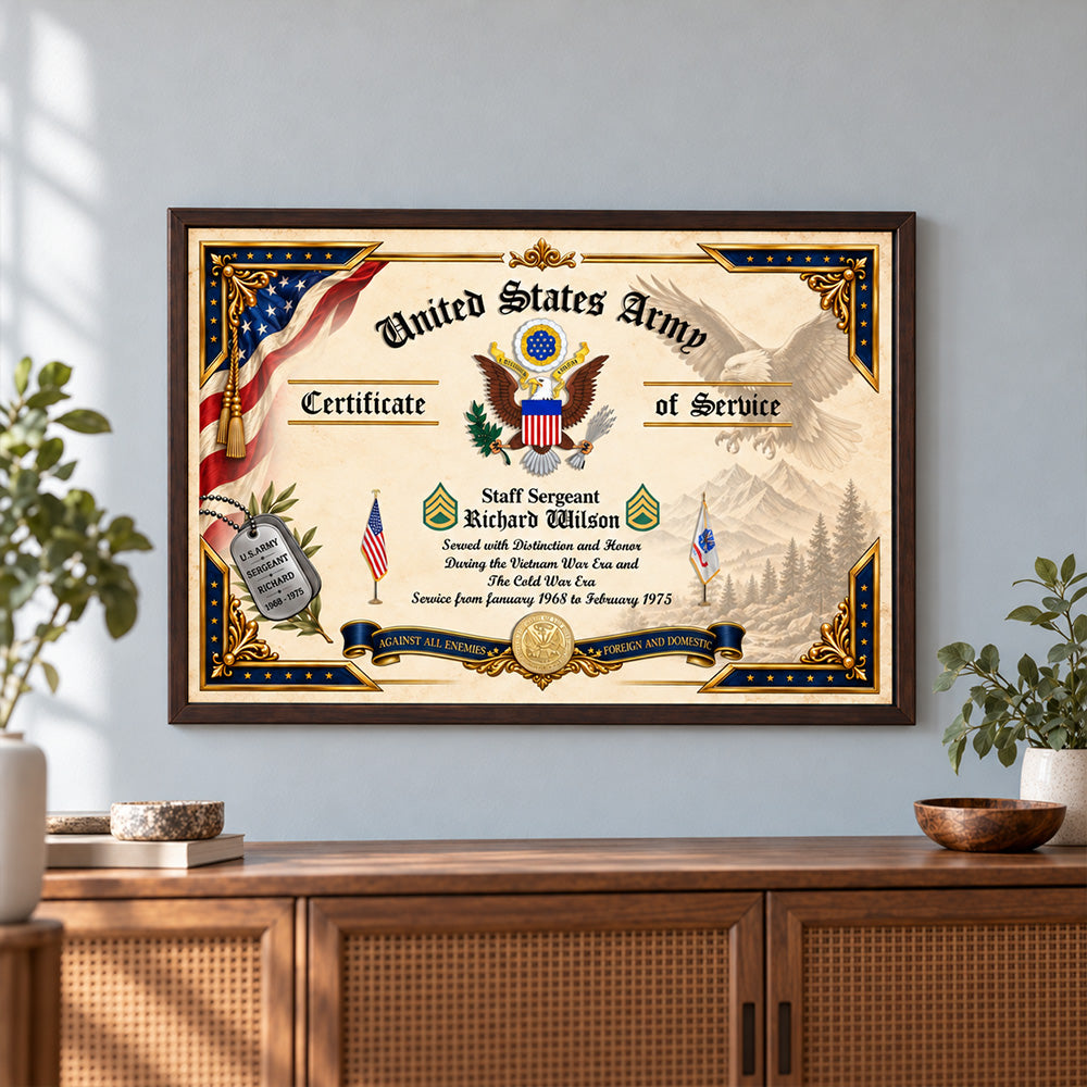 Personalized Poster And Canvas Military Certificate Of Service Custom For Veteran Soldier Veteran Gift K1702 MT2