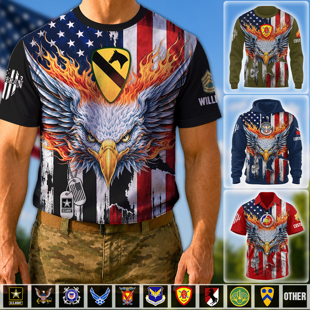 Personalized All Over Print Shirt For Veteran Available All Military Branch Eagle Flag America Gift For Veterans Dad, Grandpa K1702 MT2