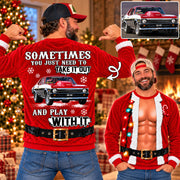 Take It Out & Play - Funny Muscle Santa – Custom Photo Car Christmas Sweatshirt - Gift For Car Lovers A2110 T24