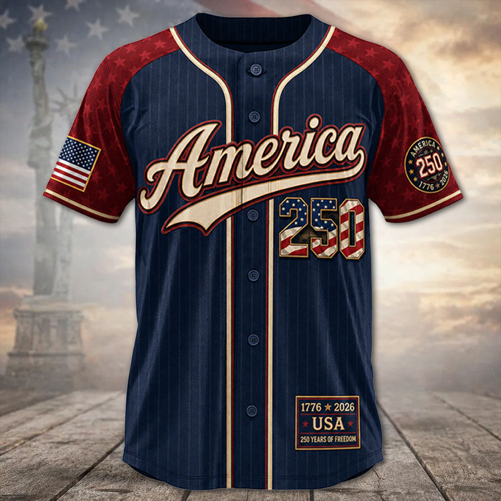 Personalized America 250 Baseball Jersey, Custom Name Number USA 1776 2026 Jersey, Patriotic Liberty Bell Shirt, 4th of July Gift Pt99