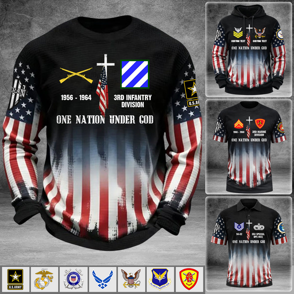 Custom All Over Print Shirt One Nation Under God Custom Division Badges Military Gift For Veteran K1702 Trhn