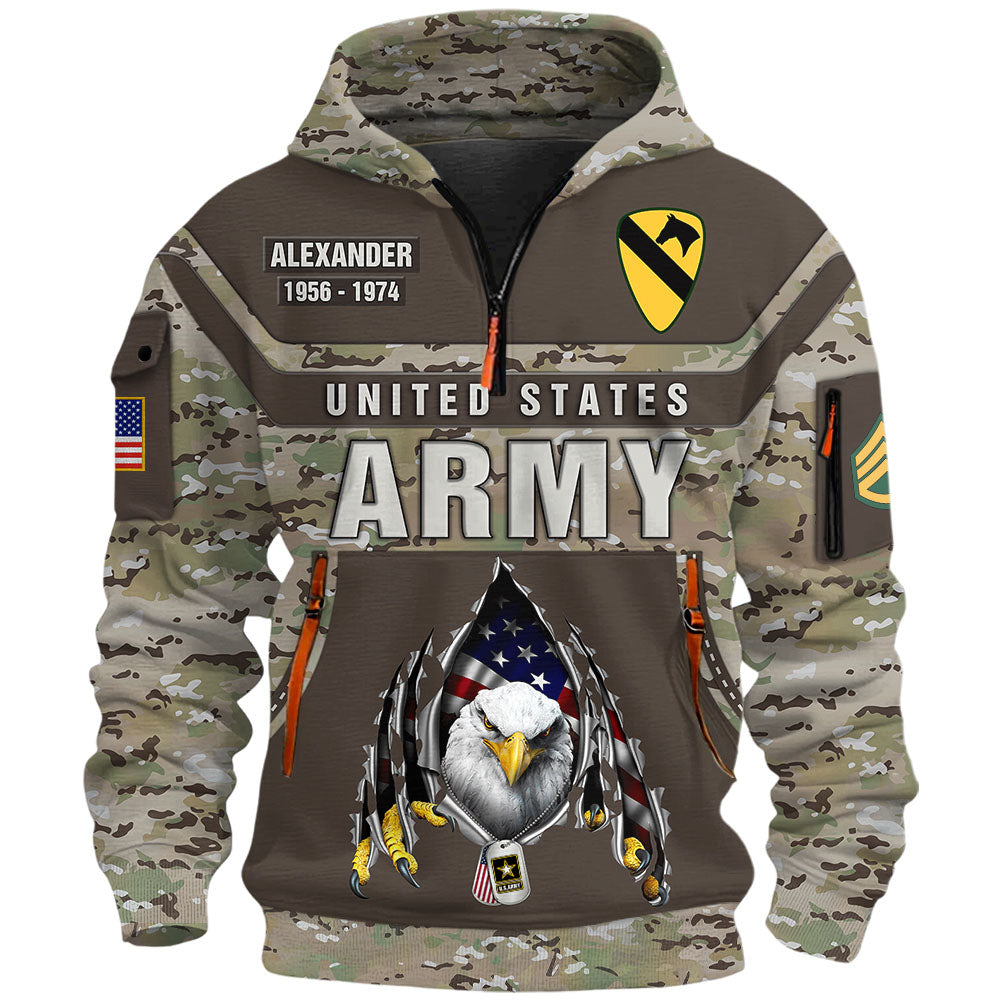 Personalized Hoodie Half Zipper Proudly Served Pattern Camouflage U.S Military Veteran Gift For US Military Veteran K1702 Trhn