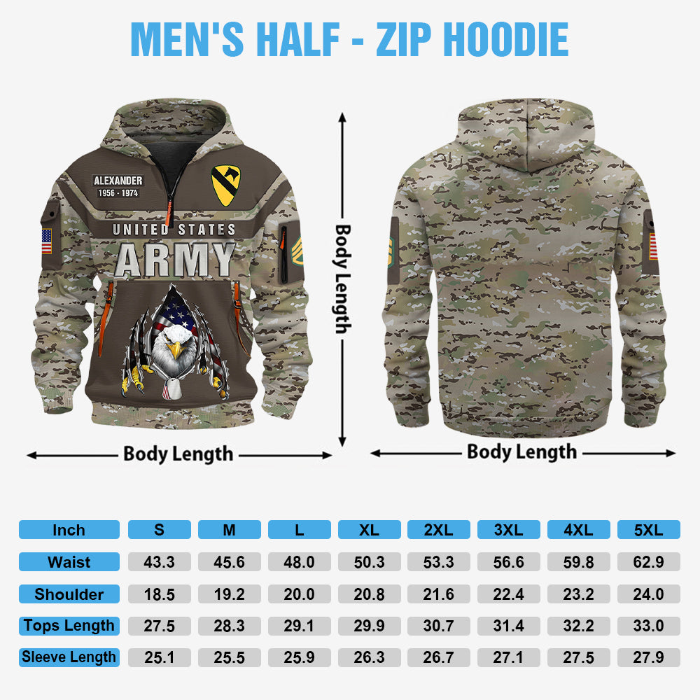 Personalized Hoodie Half Zipper Proudly Served Pattern Camouflage U.S Military Veteran Gift For US Military Veteran K1702 Trhn