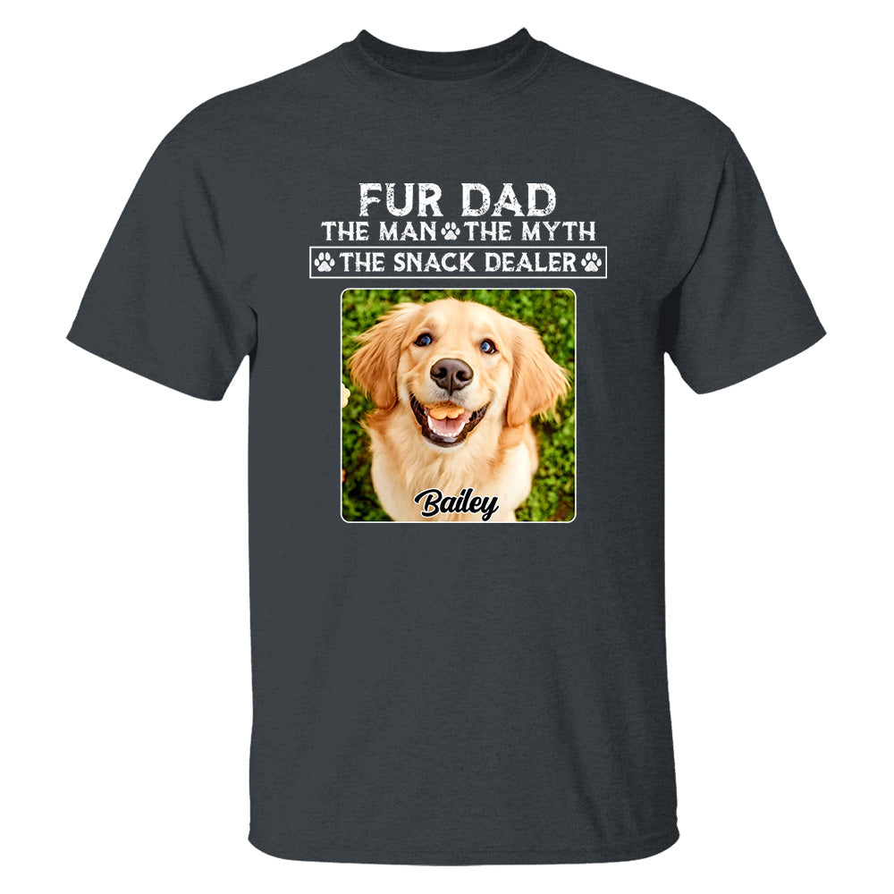 Funny Dog Dad Shirt with Pet Name and Photo Custom Dog Photo Shirt for Daddy, Father's Day Dog Lover Shirt, Snack Dealer Tee for Men Vh01
