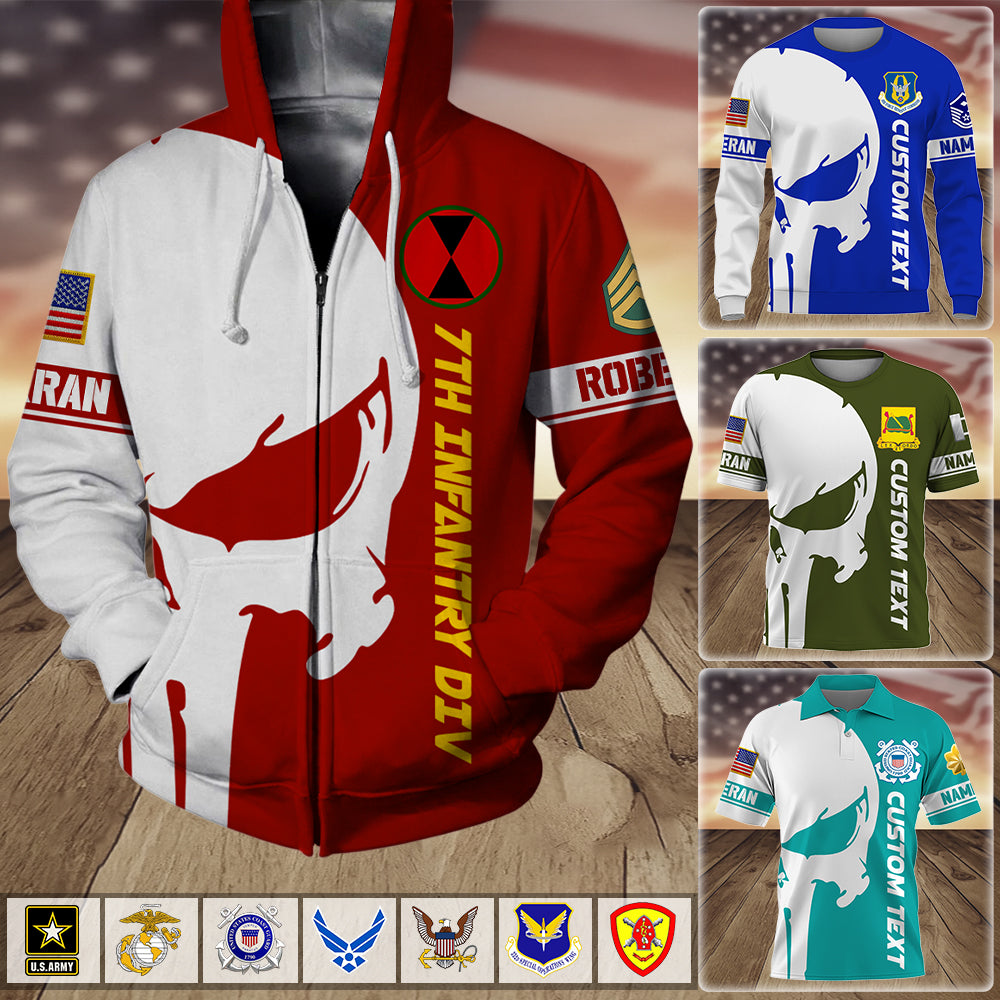 Personalized All Over Print Shirt Veteran Skull Art Custom Military Patches Division Military Gift For Veterans K1702 Trhn