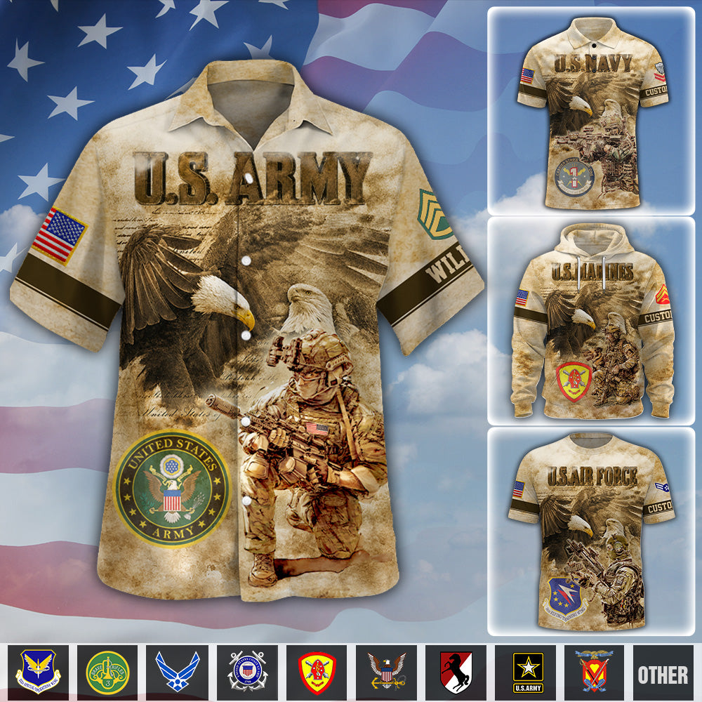 Personalized All Over Print Shirt Eagle Soldier America Military Gift Available All Military Branches K1702 MT2