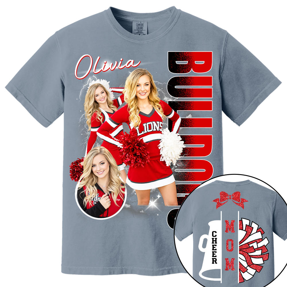 Personalized Cheerleader Team Name & School Name Bootleg Style Tee, Custom Photo Cheerleading Shirt, Gift For Cheer Mom Cheerleader Lovers MI209 TH23