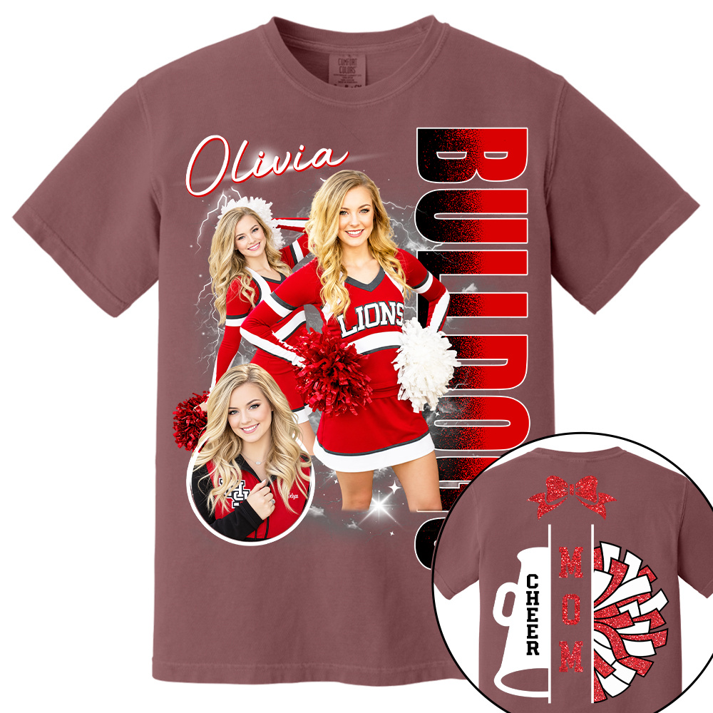 Personalized Cheerleader Team Name & School Name Bootleg Style Tee, Custom Photo Cheerleading Shirt, Gift For Cheer Mom Cheerleader Lovers MI209 TH23