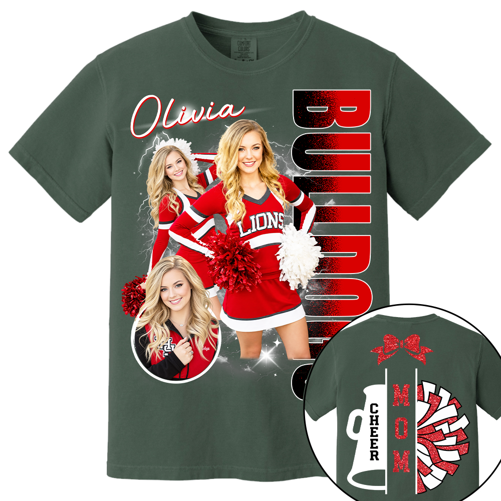 Personalized Cheerleader Team Name & School Name Bootleg Style Tee, Custom Photo Cheerleading Shirt, Gift For Cheer Mom Cheerleader Lovers MI209 TH23
