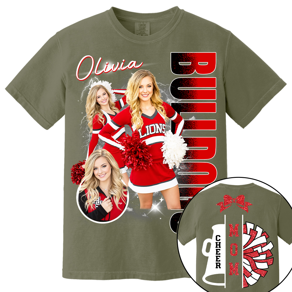Personalized Cheerleader Team Name & School Name Bootleg Style Tee, Custom Photo Cheerleading Shirt, Gift For Cheer Mom Cheerleader Lovers MI209 TH23