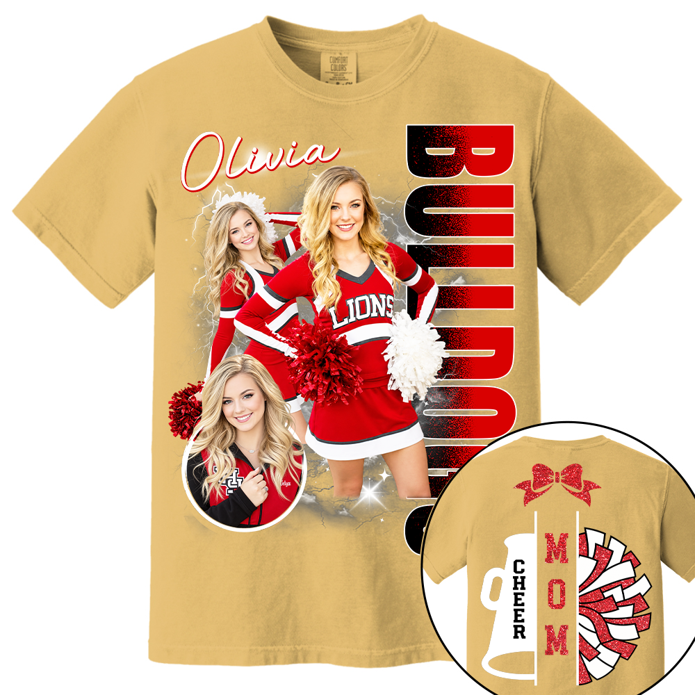 Personalized Cheerleader Team Name & School Name Bootleg Style Tee, Custom Photo Cheerleading Shirt, Gift For Cheer Mom Cheerleader Lovers MI209 TH23