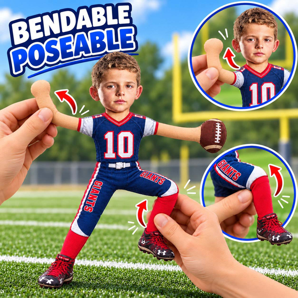 Personalized Football Squishy Toy Poseable Plush Doll, Funny Gift For Sport Lovers NA04 Pt99 NT01