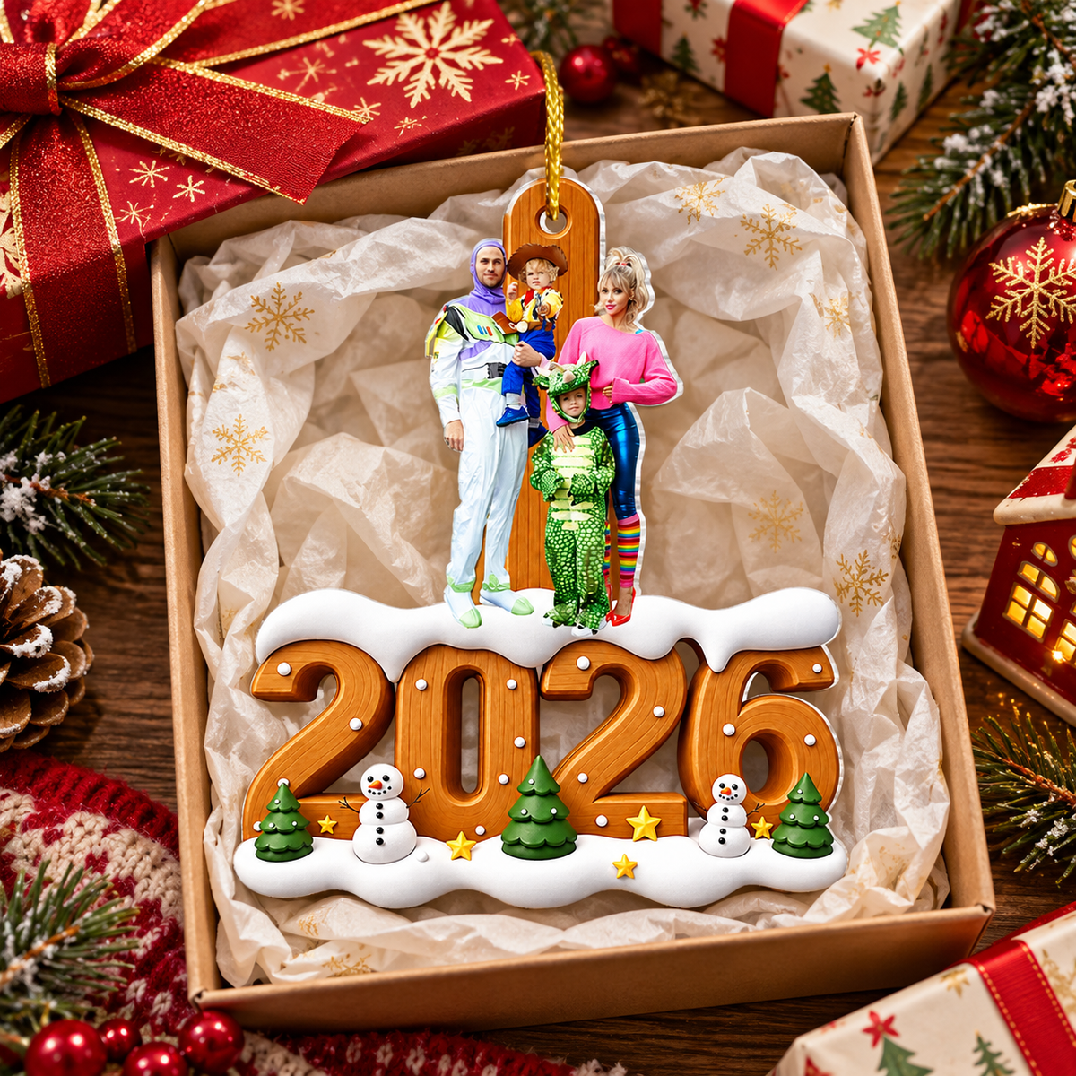 Custom Photo Christmas Family - Personalized Custom Shaped Acrylic Ornament VH01