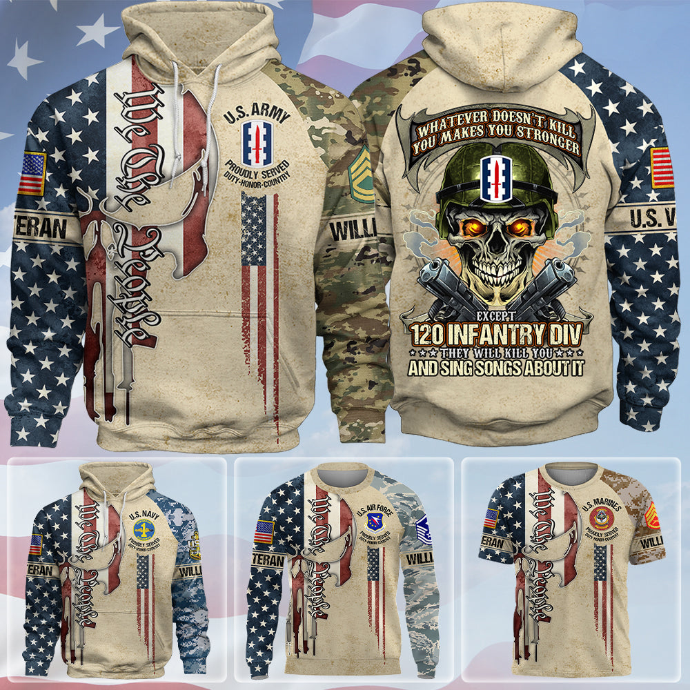 Custom All Over Print Shirt Whatever Doesn't Kill You Makes You Stronger Skull Pattern Camouflage Military Gift For Veterans K1702 Trhn