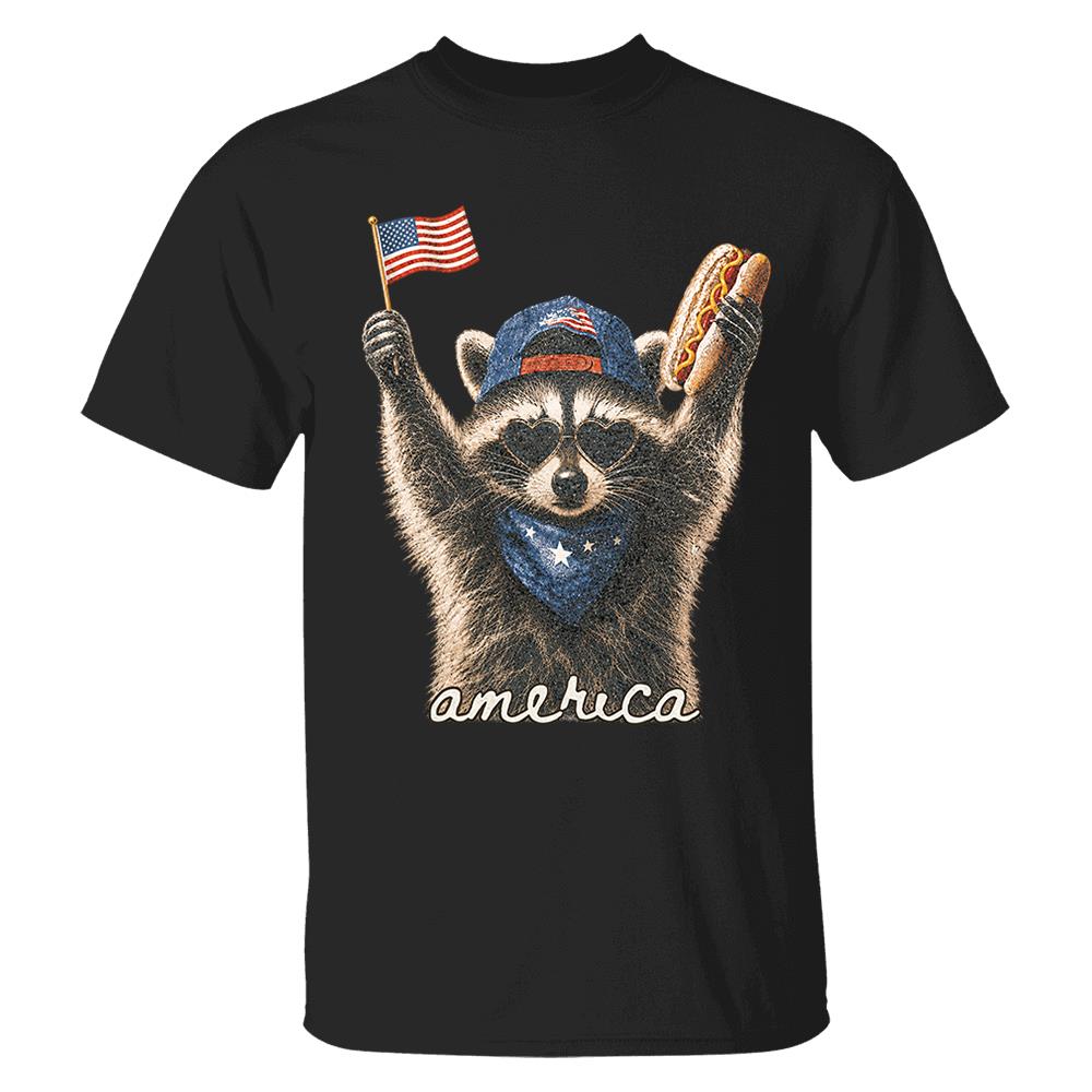Custom Photo Pet, Feral & Free Racoon Shirt, 4th of July Shirt, USA Independence Day Shirt, Funny Raccoon Tee, Patriotic Shirt, July 4th Gift Nh00