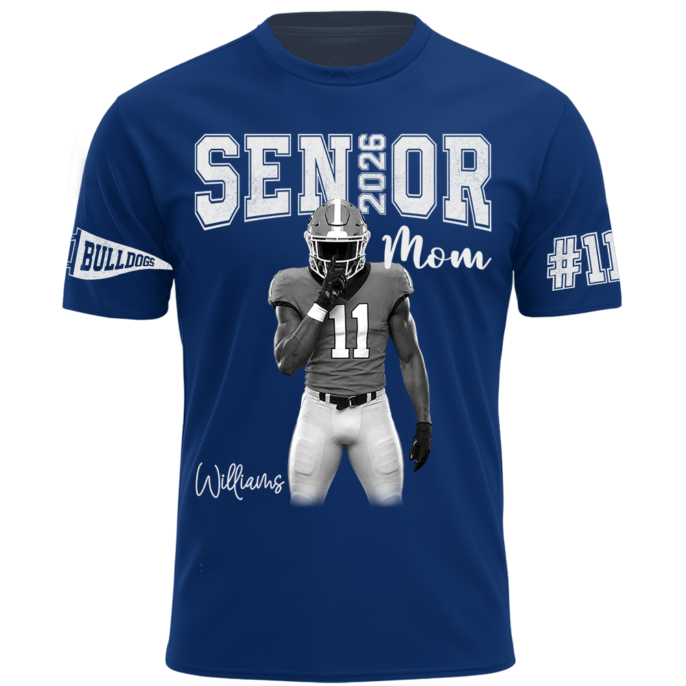 Custom Player Name and Number T-Shirt, Personalized Football Senior Mom Tee, Football Game Day Gift Na02 Hv01