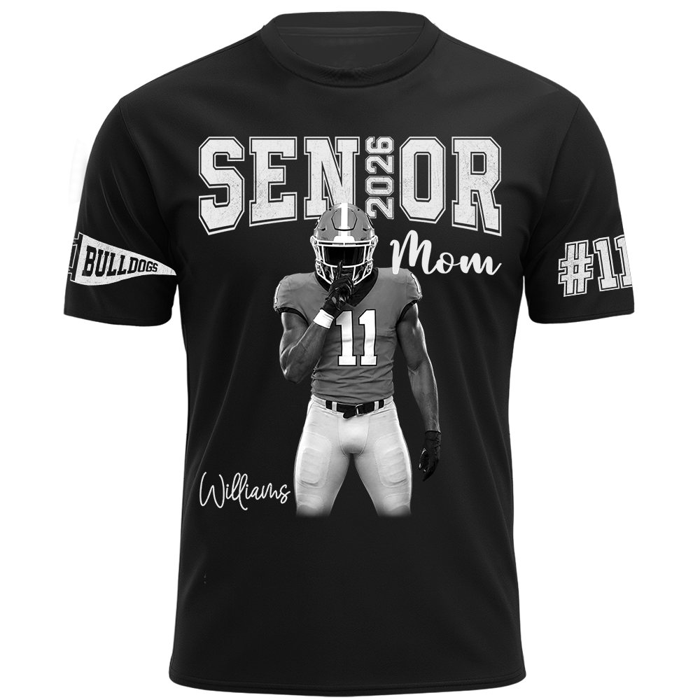 Custom Player Name and Number T-Shirt, Personalized Football Senior Mom Tee, Football Game Day Gift Na02 Hv01