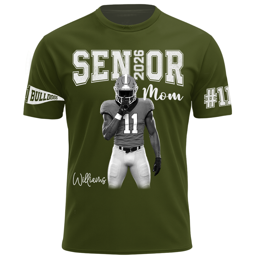 Custom Player Name and Number T-Shirt, Personalized Football Senior Mom Tee, Football Game Day Gift Na02 Hv01