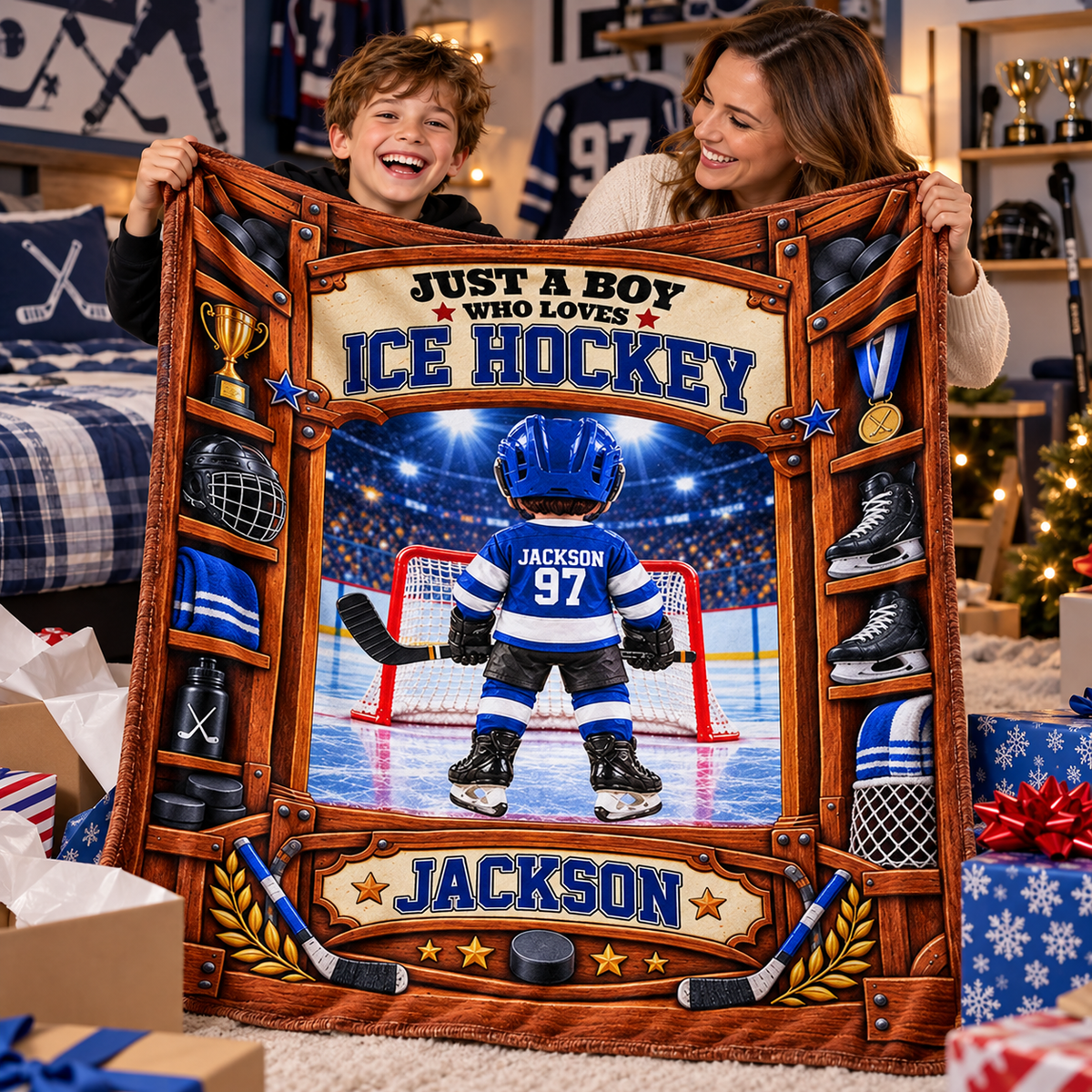 Custom Just A Boy Girl Who Loves Ice Hockey Blanket, Gift For Hockey Lovers L0411 Tm01 KL07
