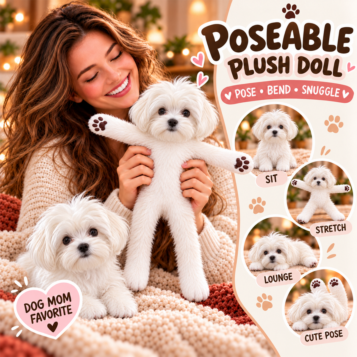 Personalized Maltese Photo Pet Squishy Toy Poseable Plush Doll, Funny Gift For Dog Mom, Dad, Pet Lover T1807 T24 TL06