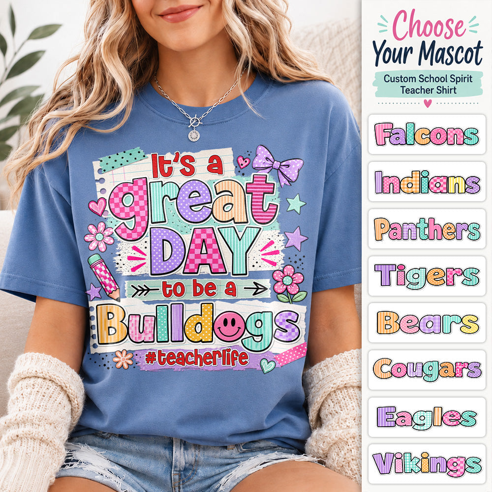 Striped Neon It's A Great Day To Be A Bulldog Personalized School Mascot Retro Stripe Shirt For Teacher Hv01
