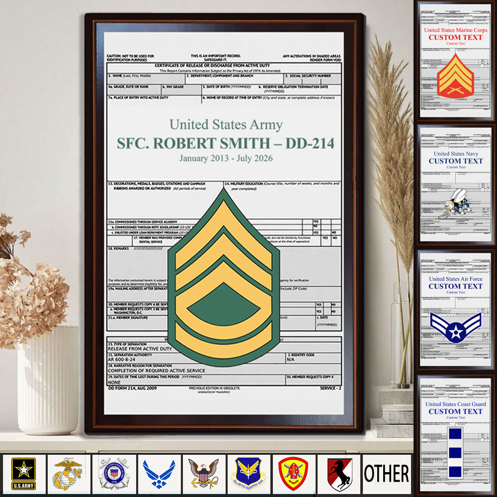  Personalized DD-214 Military Poster Canvas, Veteran Gift Custom Rank, Name K1702 MT2  Personalized DD-214 Military Poster Canvas, Veteran Gift Custom Rank, Name K1702 MT2