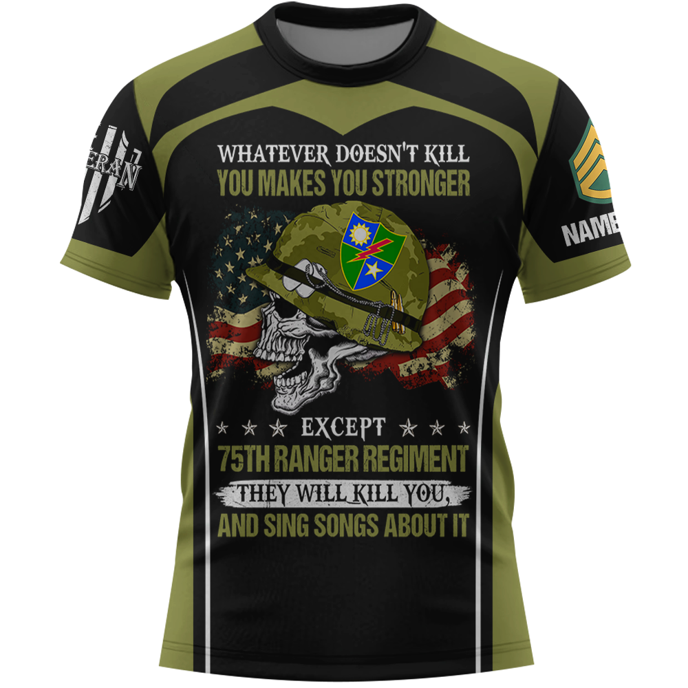 Personalized All Over Print Shirt Whatever Doesn't Kill You Makes You Stronger Except Military Division Veteran Skull Gift For Veteran K1702