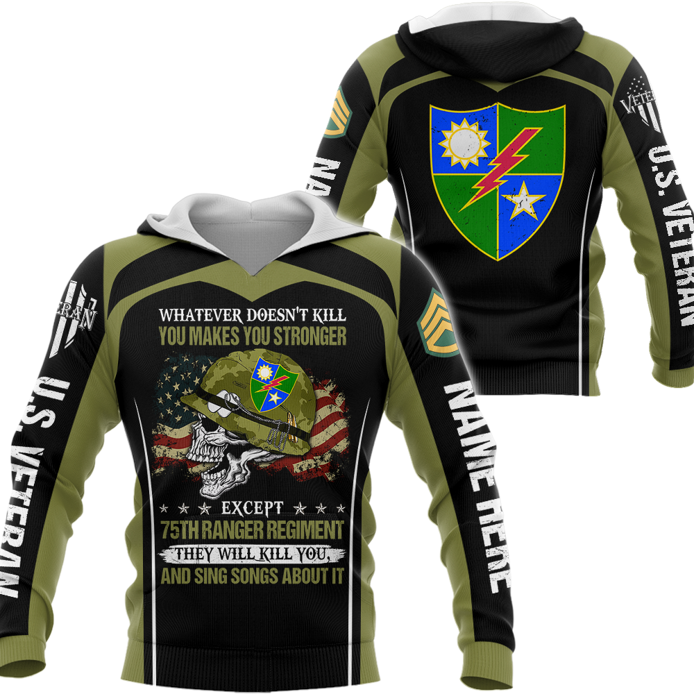 Personalized All Over Print Shirt Whatever Doesn't Kill You Makes You Stronger Except Military Division Veteran Skull Gift For Veteran K1702