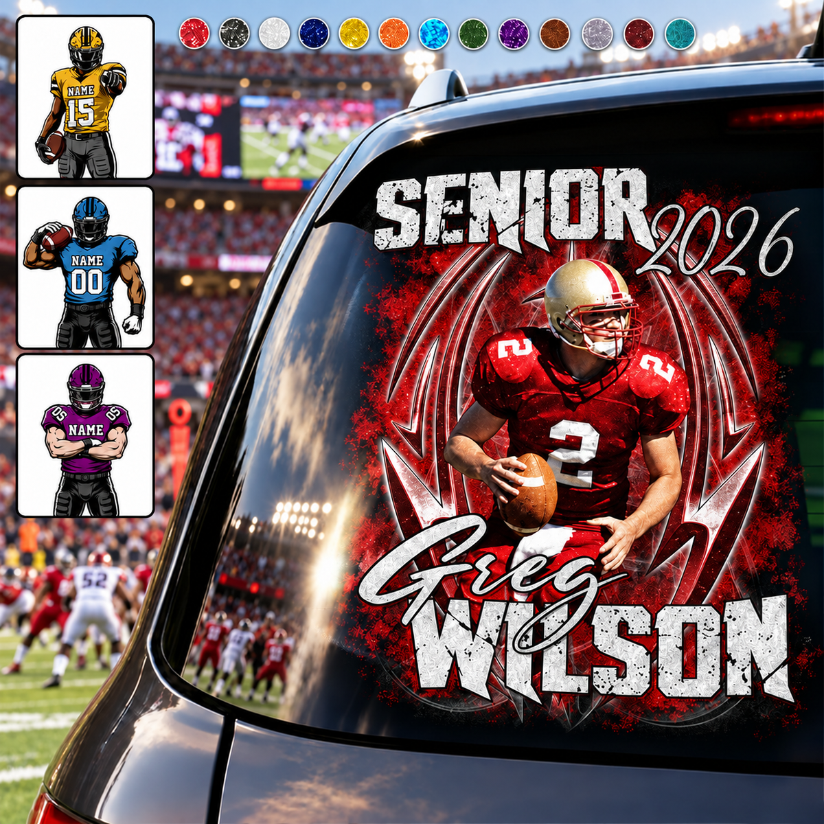 Personalized Football Senior Mom Dad Car Decal, Custom Photo Player Sticker, Gift for Sports Moms and Dads T1807 T24