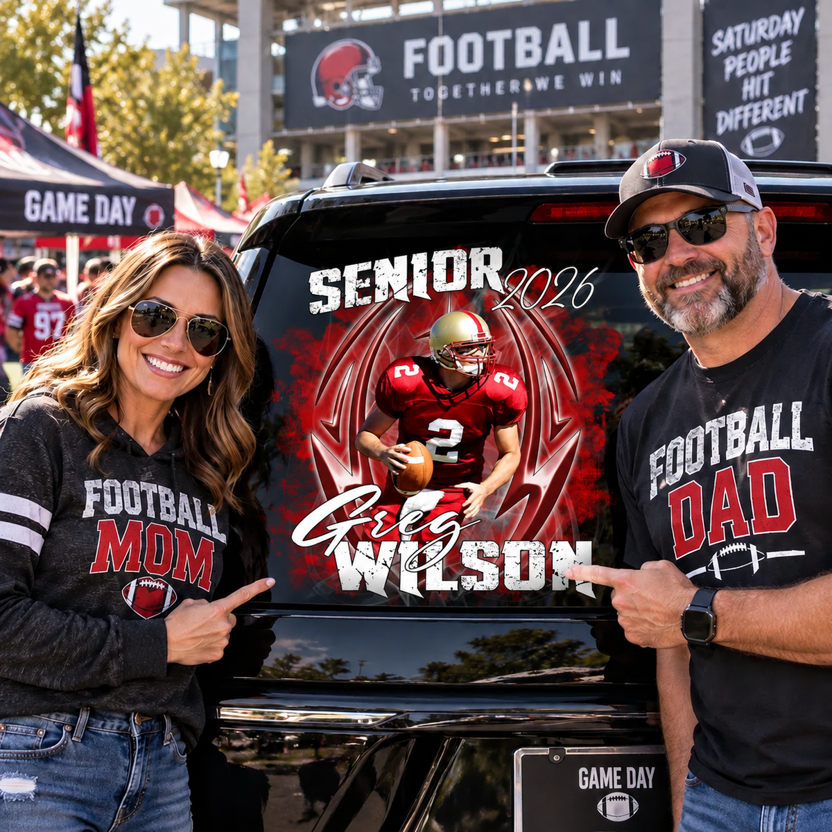 Personalized Football Senior Mom Dad Car Decal, Custom Photo Player Sticker, Gift for Sports Moms and Dads T1807 T24