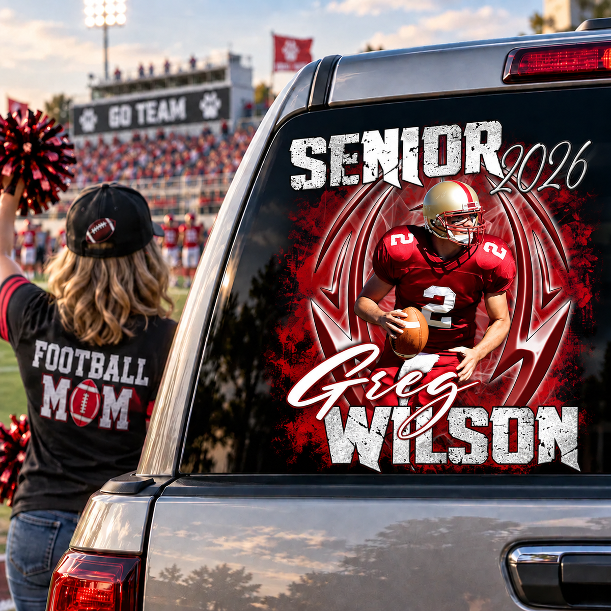 Personalized Football Senior Mom Dad Car Decal, Custom Photo Player Sticker, Gift for Sports Moms and Dads T1807 T24