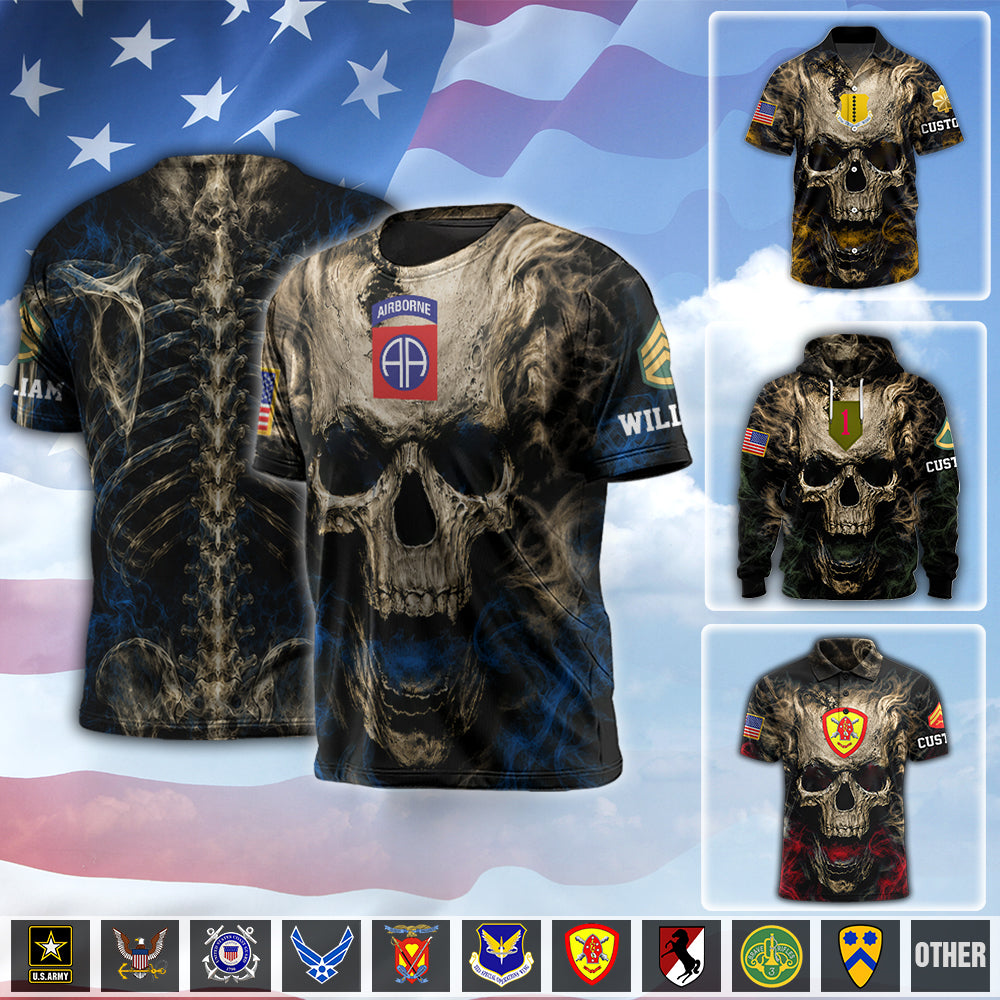 Personalized All Over Print Shirt Veteran Skull Available All Military Branches, Rank, Veteran Shirt K1702 MT2