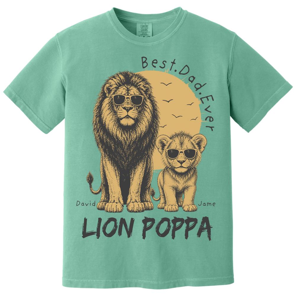 Retro Vintage Lion Dad And Kids Daddy Protector - Personalized Shirt - Cool Father's Day Gift For Dad, Husband Hv01 Vr1