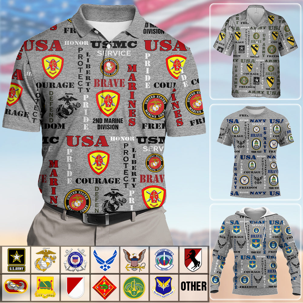 Personalized Polo Shirt Custom Military Division Patches Gift For Veterans Custom All Branches All Over Print Shirt K1702