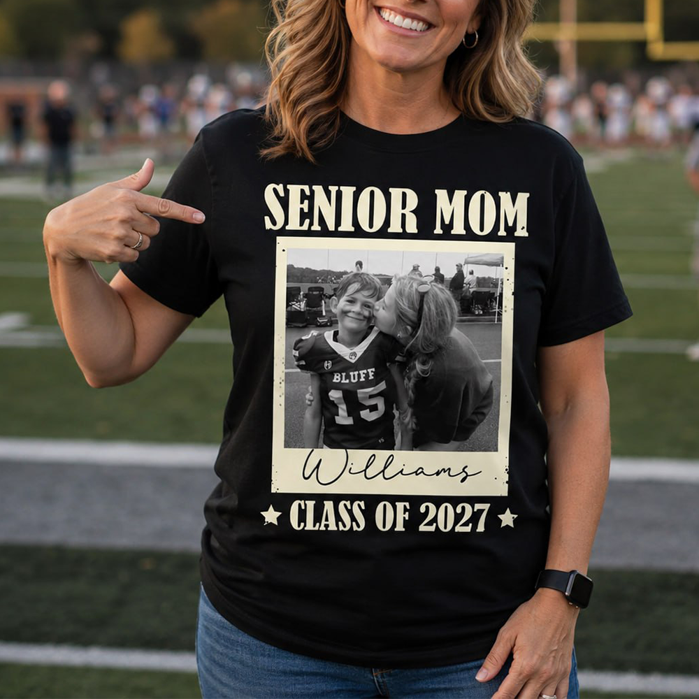Senior Football Mom - Personalized Shirt For Football Mom Grandma Custom Football Player Photo NA04 T24