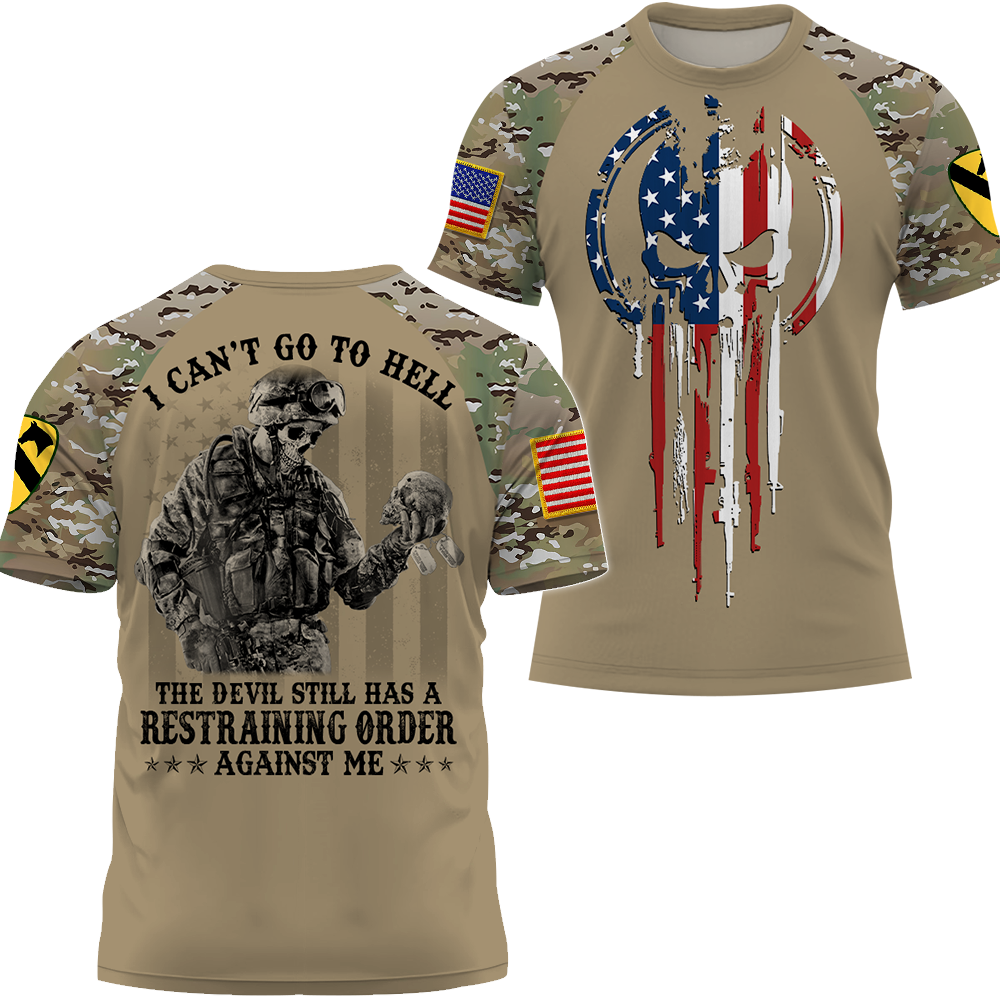 Personalized All Over Print Shirt I Can't Go To Hell The Devil Still Has Restraining Camouflage Shirt Custom Gift For Veteran K1702